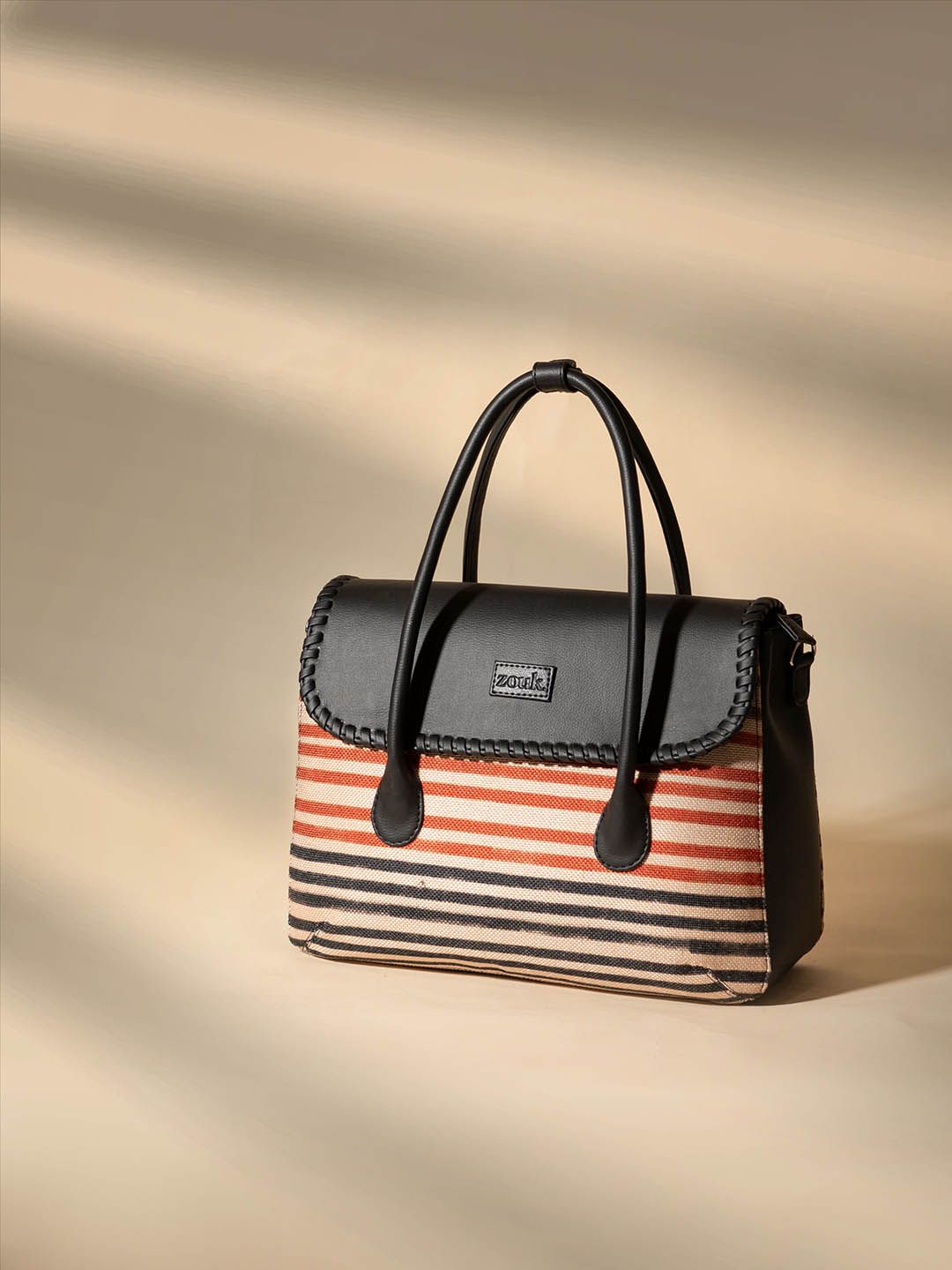ZOUK Striped Structured Jute Handheld Bag