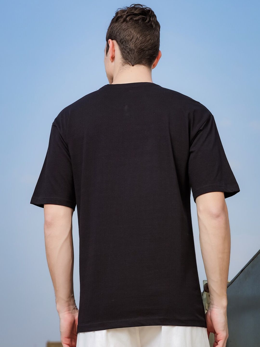 ADRO Round Neck Drop-Shoulder Sleeves Oversized Pure Cotton T-shirt