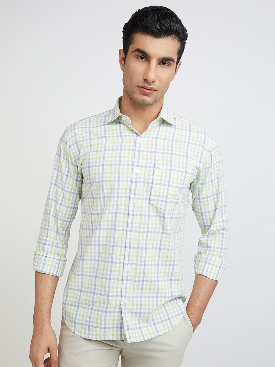 Park Avenue Men Slim Fit Opaque Checked Pure Cotton Casual Shirt