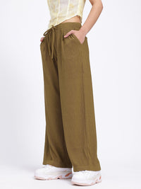 DressBerry Women Wrinkled Stripes Mid-Rise Flared Fit Wide Leg Trousers