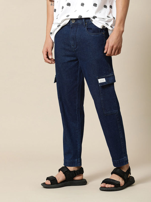 Mr Bowerbird Men Cropped Tapered Fit Cargo Style Stretchable Jeans With A Small Notebook