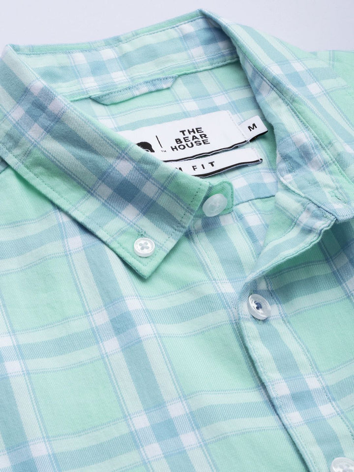 THE BEAR HOUSE Men Sea Green & Blue Slim Fit Checked Casual Shirt