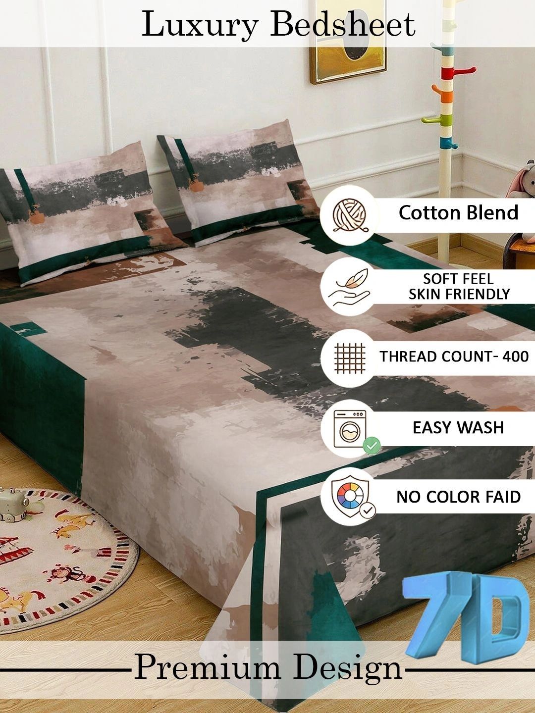 Moda Rapido X KLOTTHE Brown & Grey Geometric 400 TC King Bedsheet with 2 Pillow Covers
