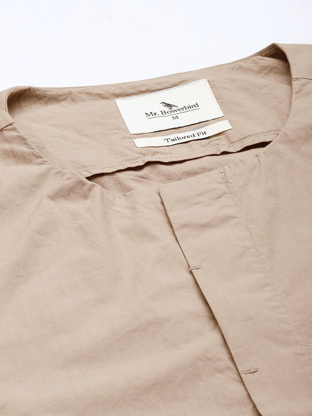 Mr Bowerbird Tailored Fit Pure Cotton Compact Poplin Crew Neck Shirt
