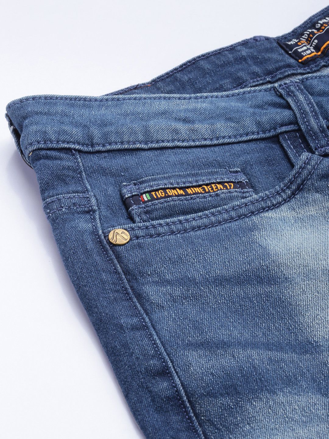 The Indian Garage Co Slim Fit Low Distress Heavy Fade Bleached Stretchable Jeans