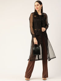 Antheaa Women Black Solid Sheer Kurta