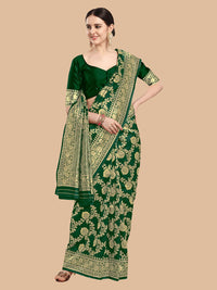 KALINI Green & Gold-Toned Woven Design Silk Blend Banarasi Saree