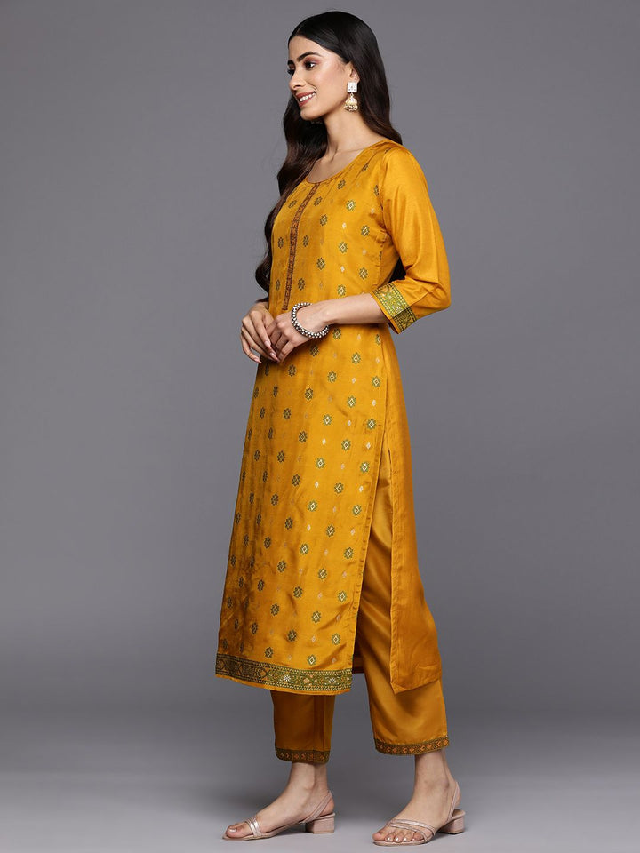 Libas Women Mustard Yellow Floral Kurta with Trousers & With Dupatta
