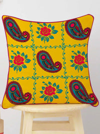 STITCHNEST Yellow & Blue Set of 5 Ethnic Motifs Velvet Square Cushion Covers