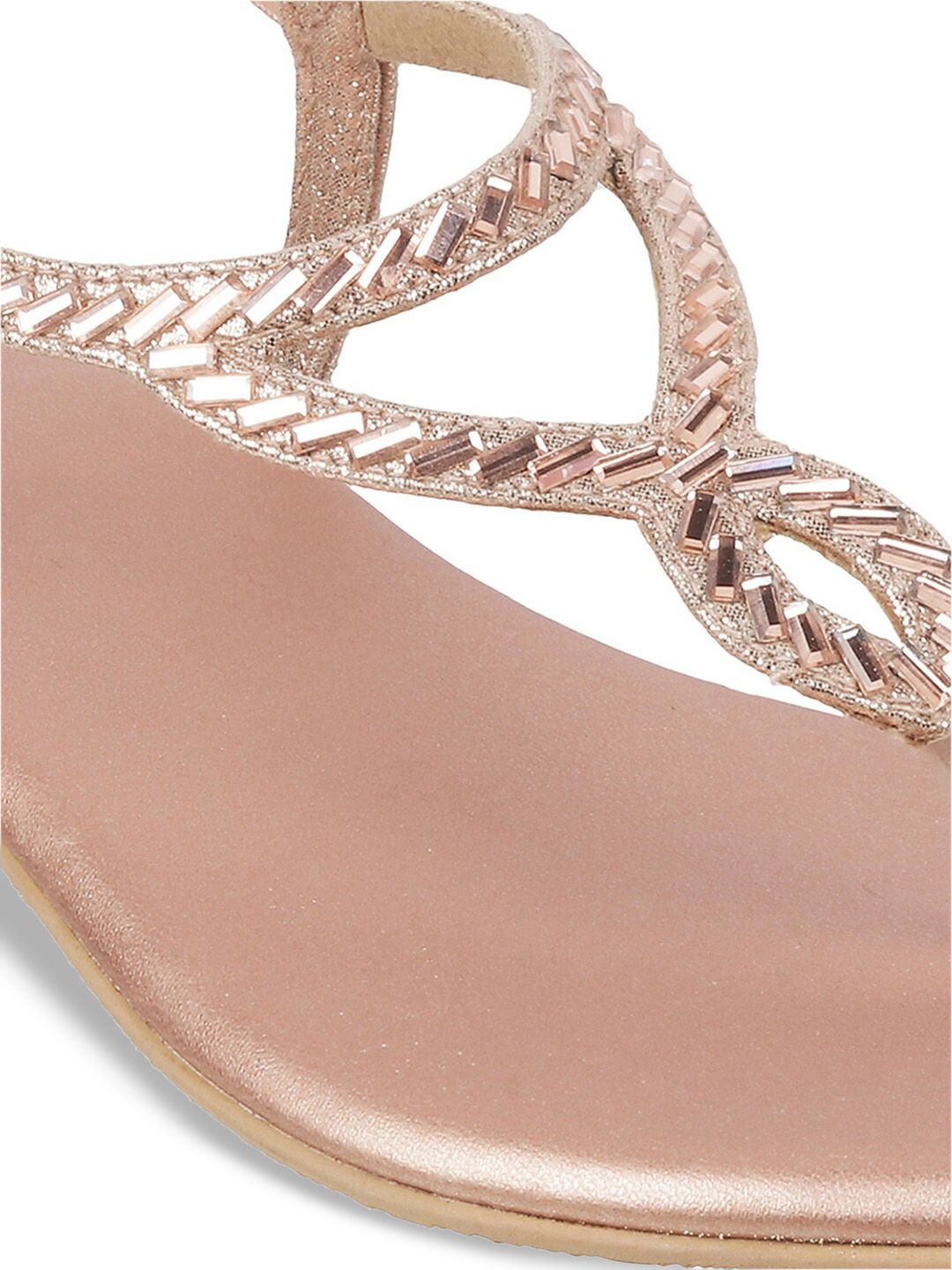 Mochi Women Rose Gold Open Toe Flats