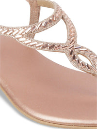 Mochi Women Rose Gold Open Toe Flats