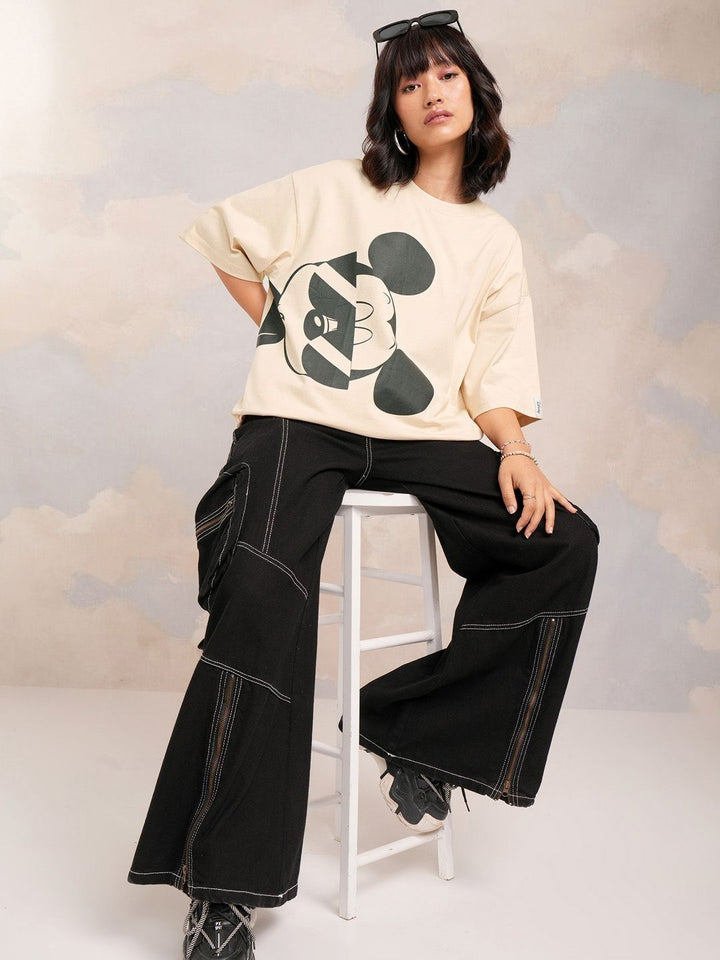 Tokyo Talkies Women Mickey Mouse Printed Oversized Tshirt