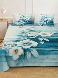 Moda Rapido X KLOTTHE Blue & White Floral 400 TC King Bedsheet with 2 Pillow Covers