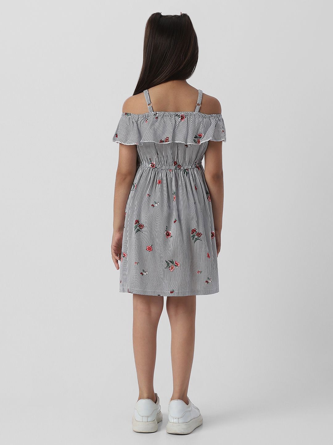Nauti Nati Girls Floral Striped Cold-Shoulder Ruffled Fit & Flare Dress