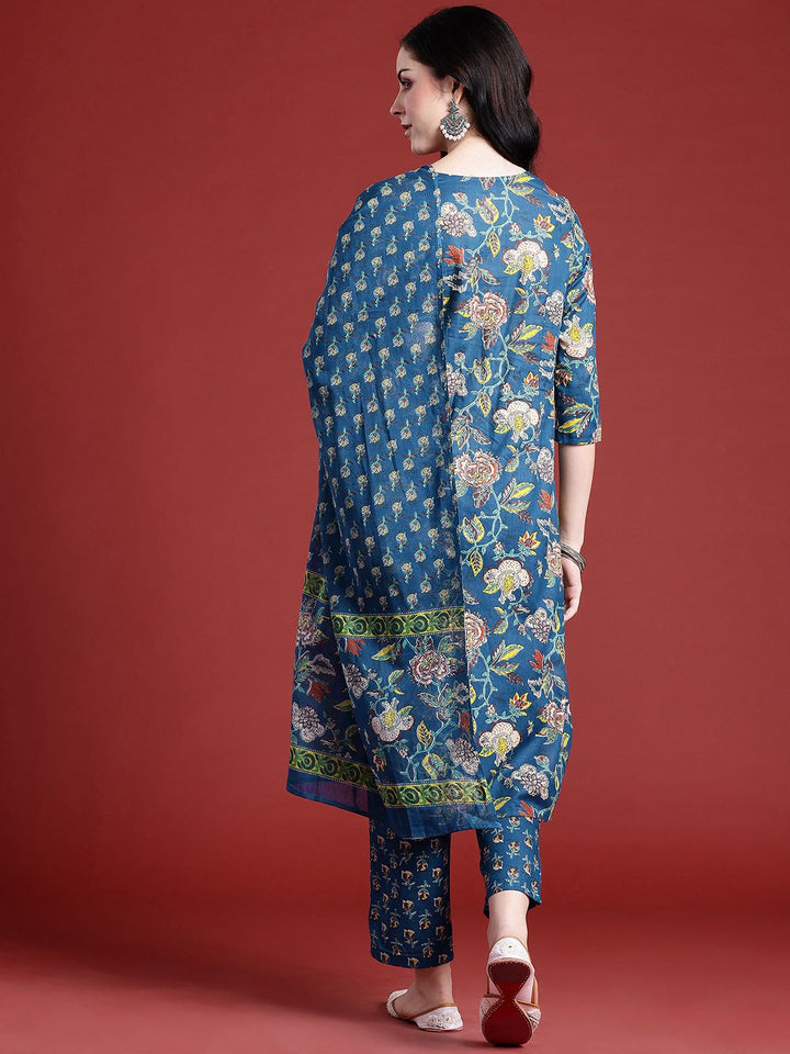 Anouk Ethnic Motifs Printed Regular Cotton Kurta with Trousers & With Dupatta