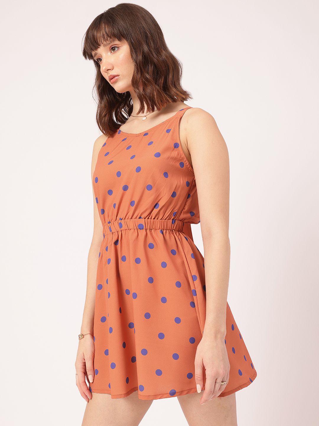 DressBerry Parisian Chic Polka Dots Tie-Up Back A-Line Mini Dress