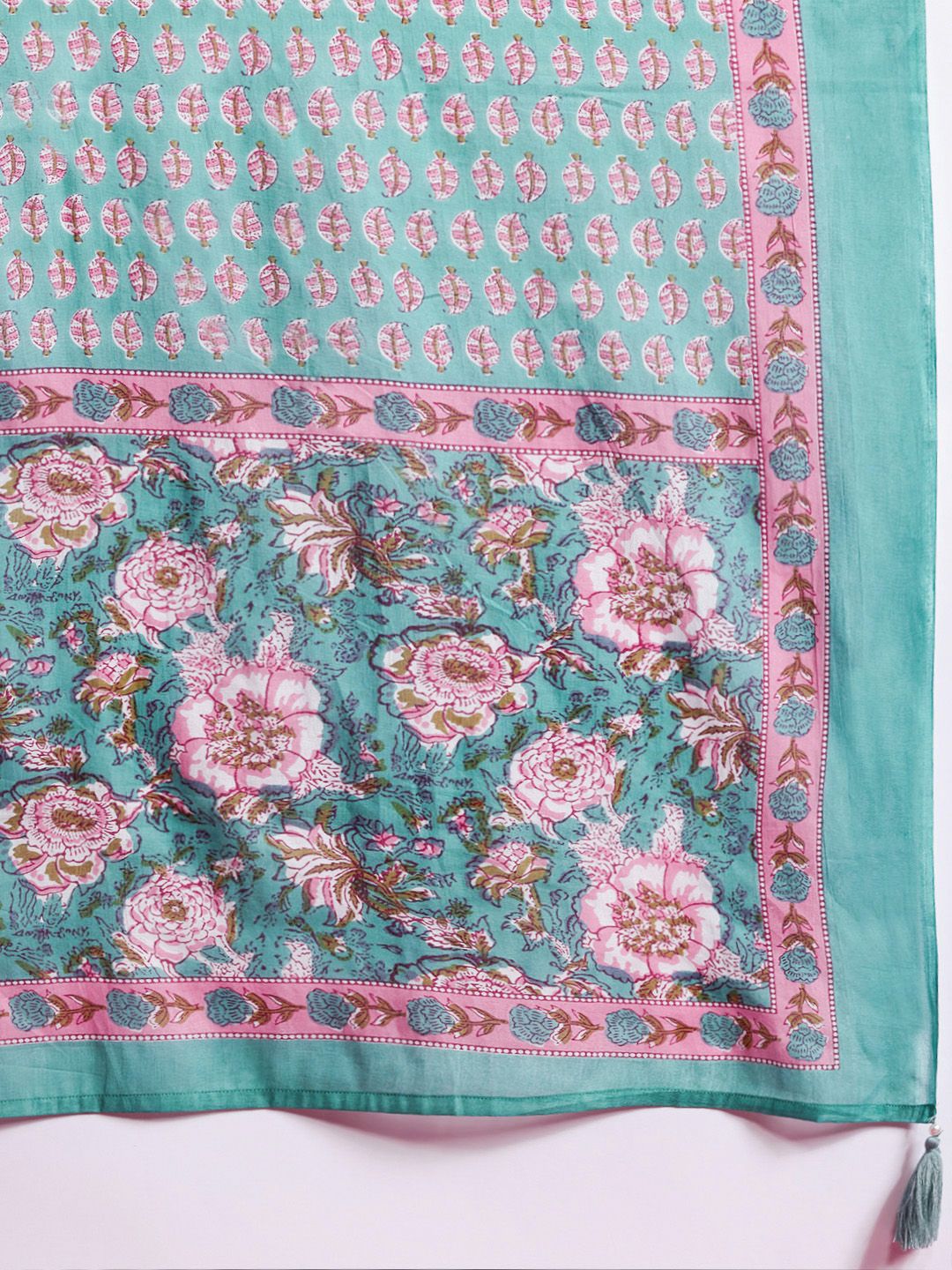 Indo Era Women Floral Printed Empire Sequinned Pure Cotton Kurta With Trousers & Dupatta