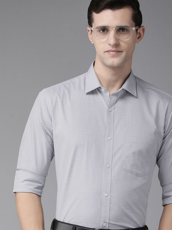 Park Avenue Men Grey Slim Fit Checked Pure Cotton Formal Shirt