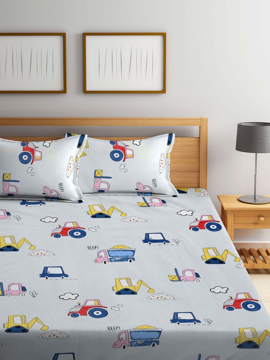 KLOTTHE White Conversational Cotton 300 TC King Cadar Halus dengan 2 Sarung Bantal-250 x 225 cm