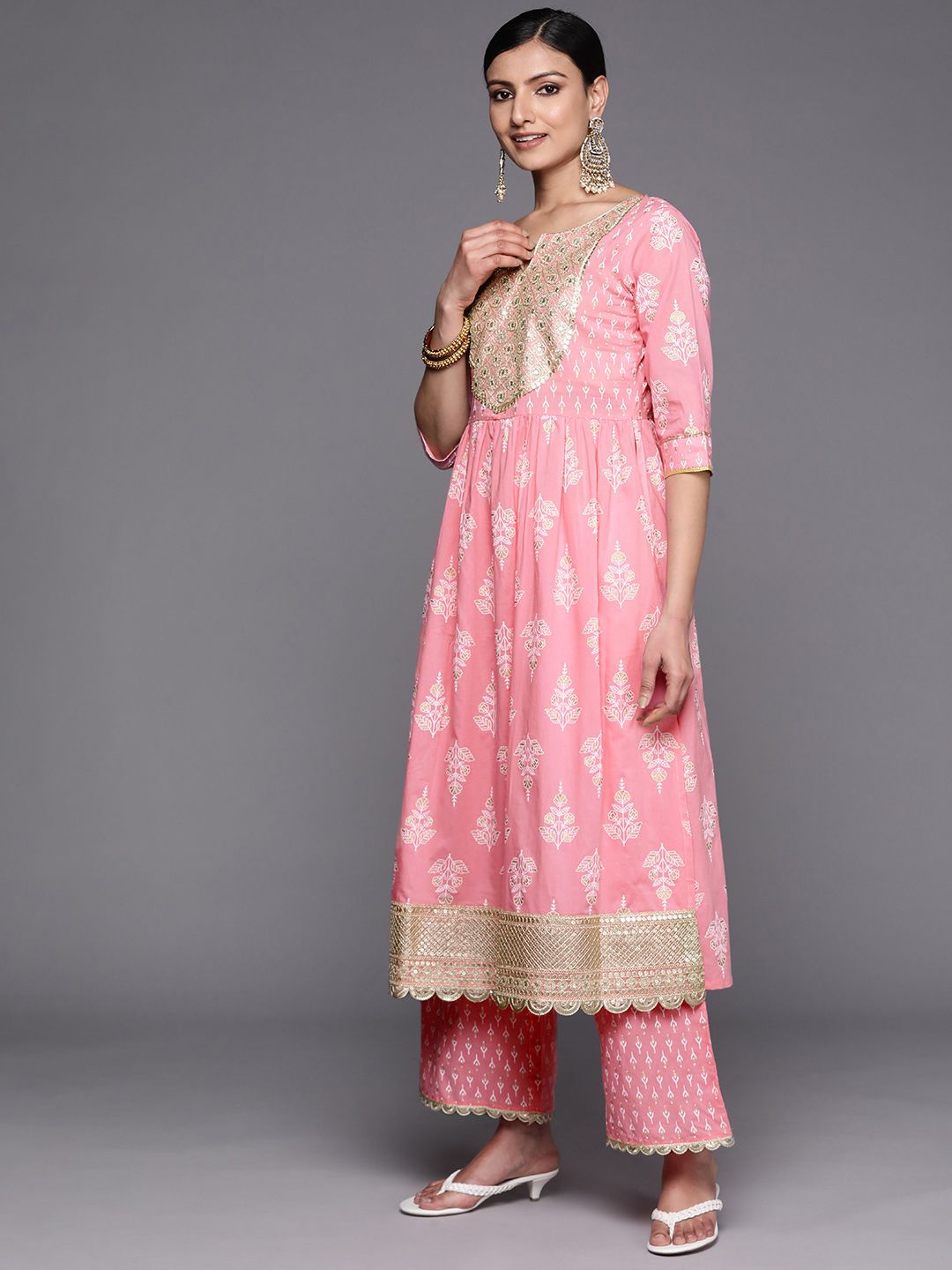 Libas Women Ethnic Motifs Embroidered Pure Cotton Kurta With Palazzos & With Dupatta