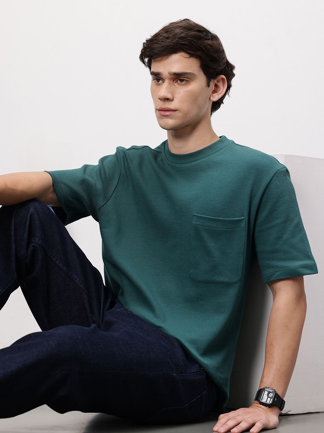 ether Grower Men Round Neck Ribbed Organic Cotton Comfort Fit T-shirt