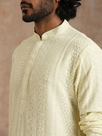 House of Chikankari Men Cream Rayon Sulam Kurta