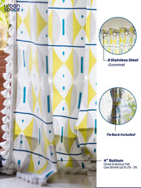 URBAN SPACE White & Lime Green Geometric Cotton Window Curtain