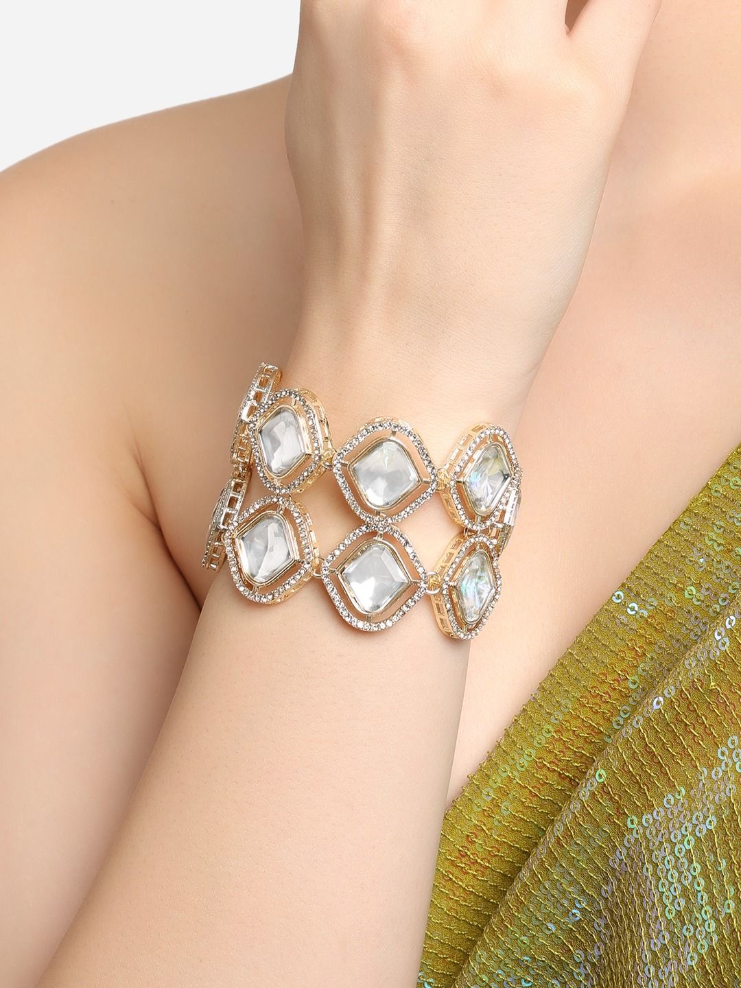 Set Mutiara Zaveri 2 Gelang Lilit Berlian Austria Bersalut Emas