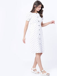 Pakaian A-Line Bercetak Polka Dot Putih Tokyo Talkies Wanita