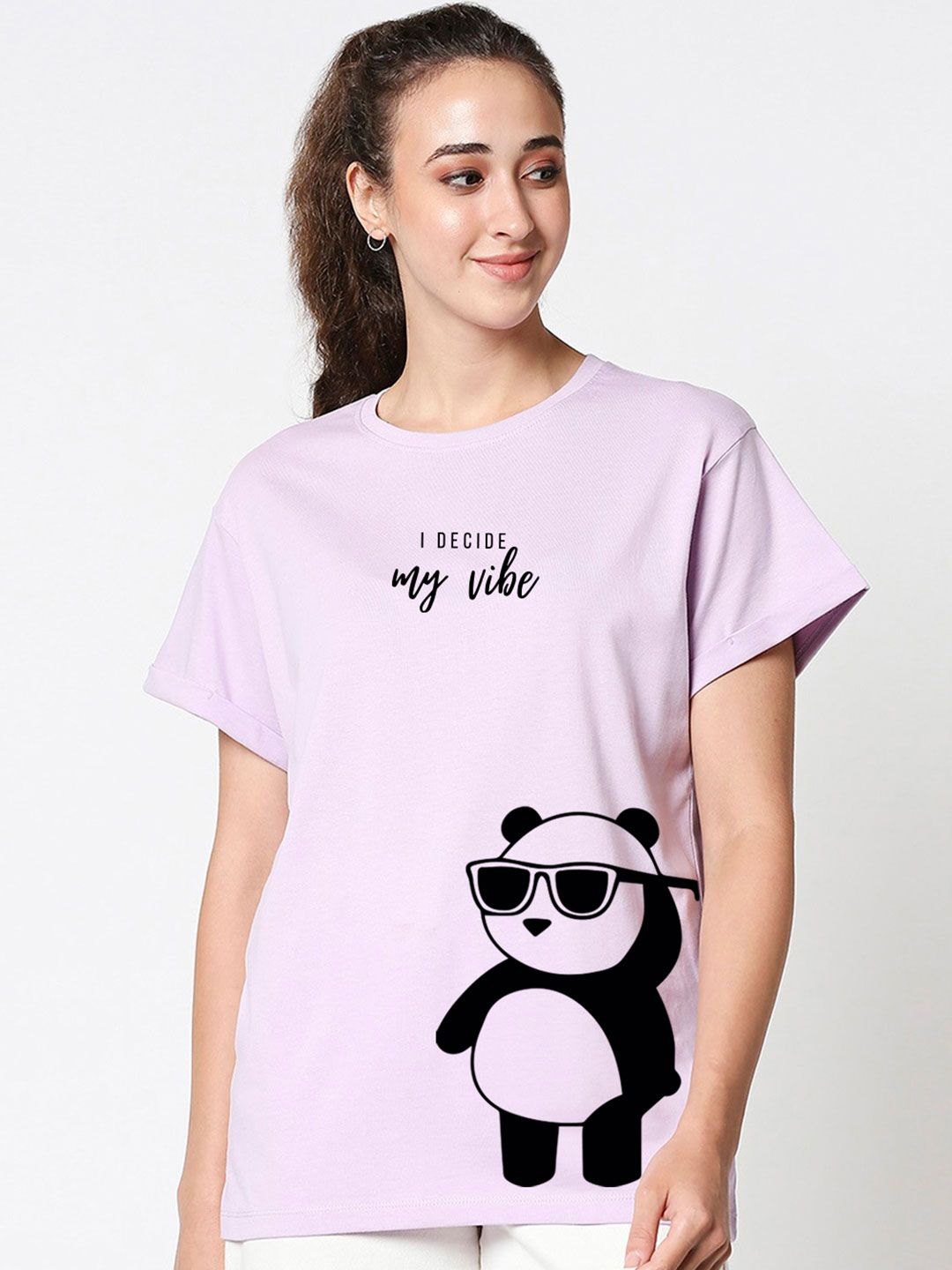 Bewakoof Women Lavender & Black Printed T-shirt