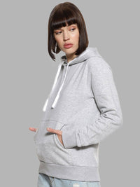 Campus Sutra Women Grey Hooded Sweatshirt