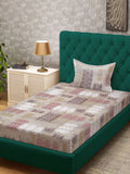 KLOTTHE Beige & Brown Printed Pure Cotton 400 TC Fitted Single Bedsheet With Pillow Cover