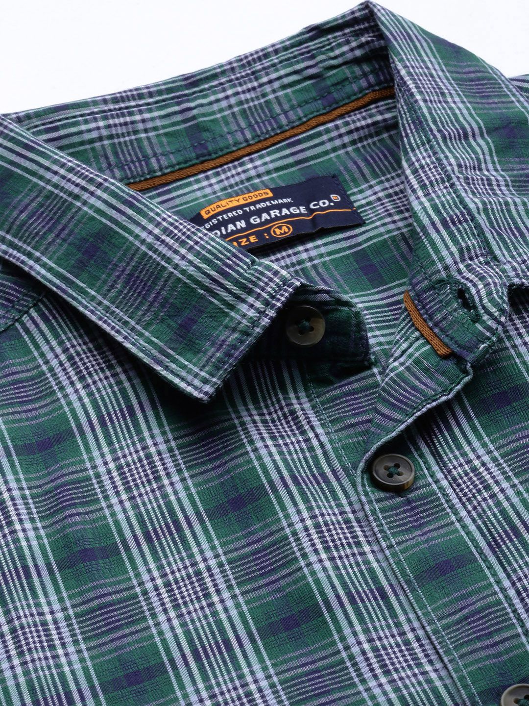 The Indian Garage Co Men Green & White Checked Cotton Casual Shirt