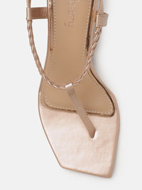 DressBerry Braided Design T-strap Block Heel Sandals
