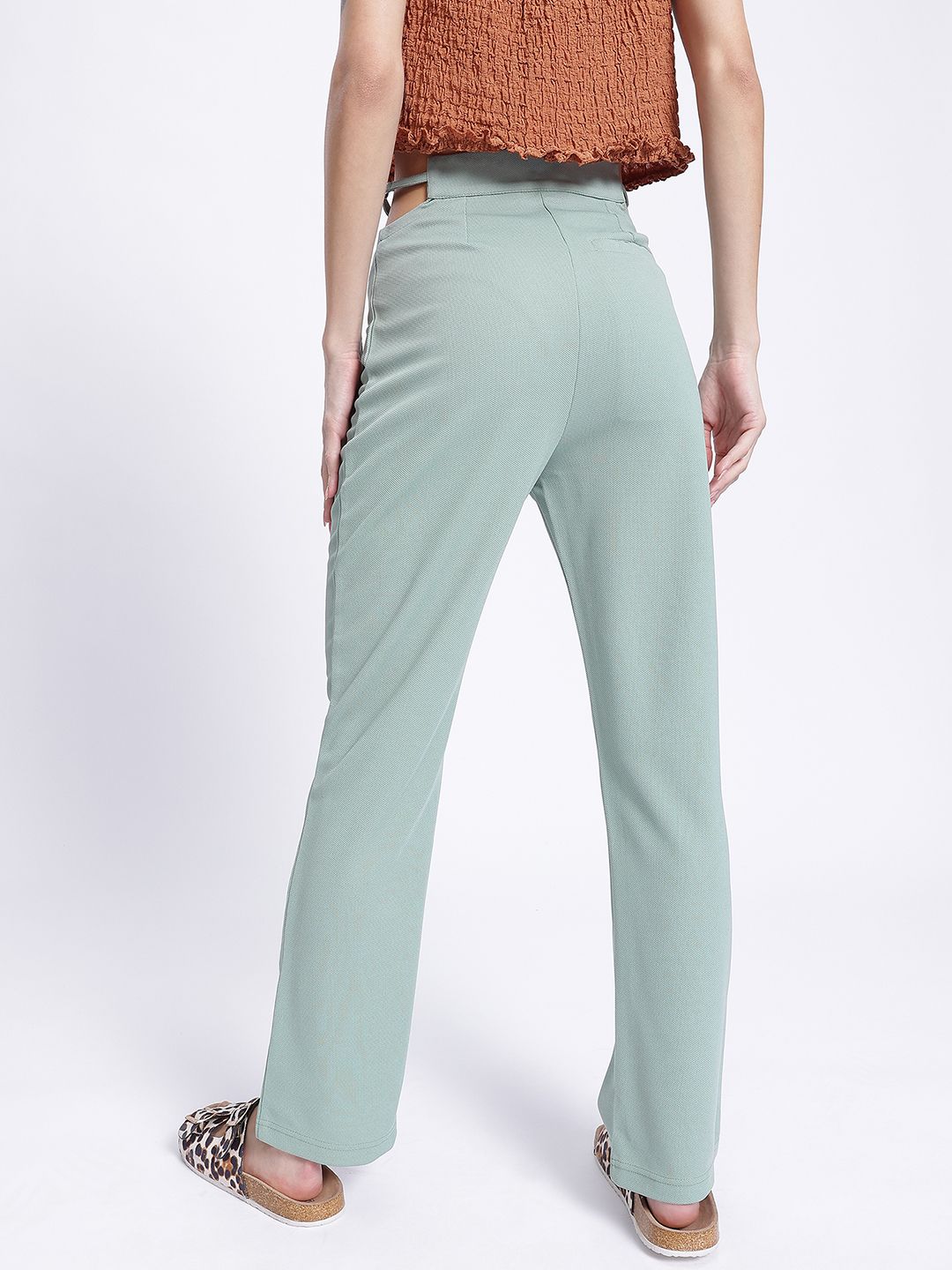 DressBerry Women Street Savvy Textured Cut-Out Detail Trousers