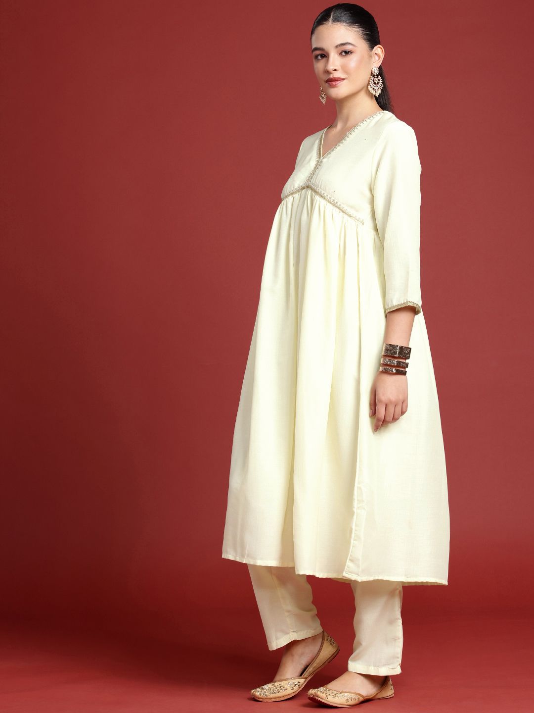 all about you Empire Sequinned Kurta with Trousers & With Dupatta