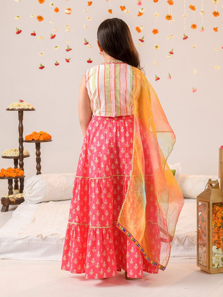 pspeaches Girls Embellished Mirror Work Ready to Wear Lehenga Choli With Dupatta