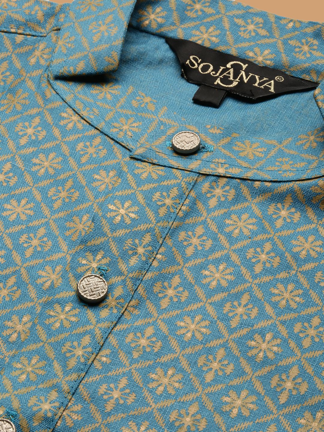 SOJANYA Ethnic Woven Design Cotton Linen Kurta