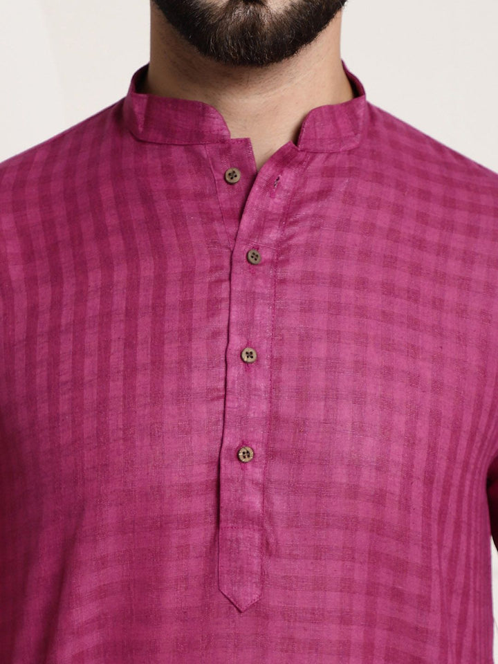 SOJANYA Checked Mandarin Collar Cotton Linen Kurta