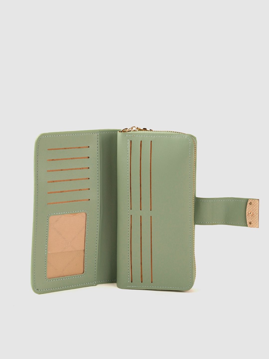 Lino Perros Women Green Textured PU Zip Around Wallet