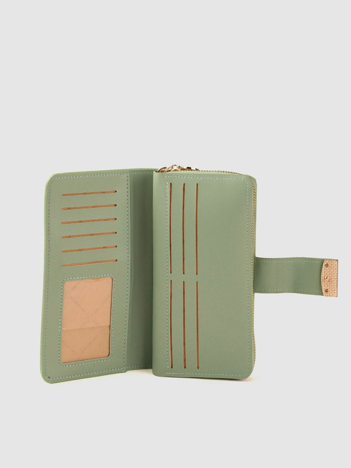 Lino Perros Women Green Textured PU Zip Around Wallet