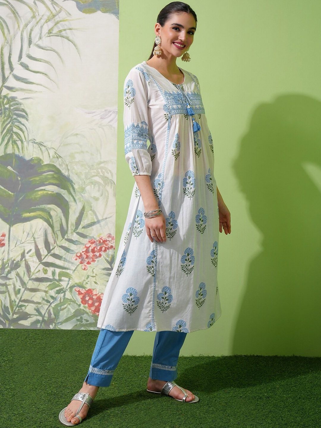 Vishudh Floral Printed Regular Pure Cotton Kurta with Trouser & Dupatta