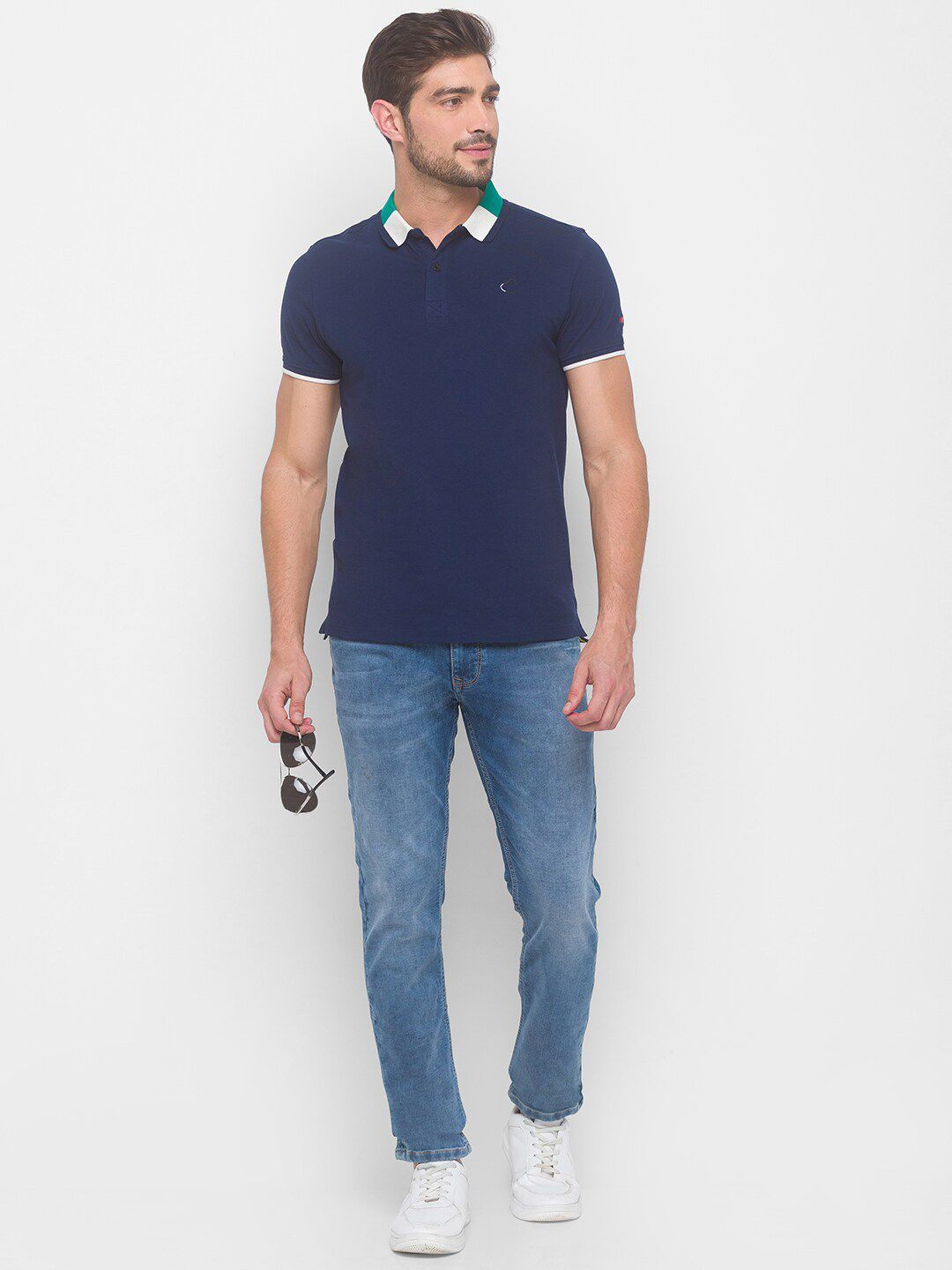 Being Human Men Navy Blue Typography Polo Collar T-shirt