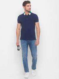 Being Human Men Navy Blue Typography Polo Collar T-shirt