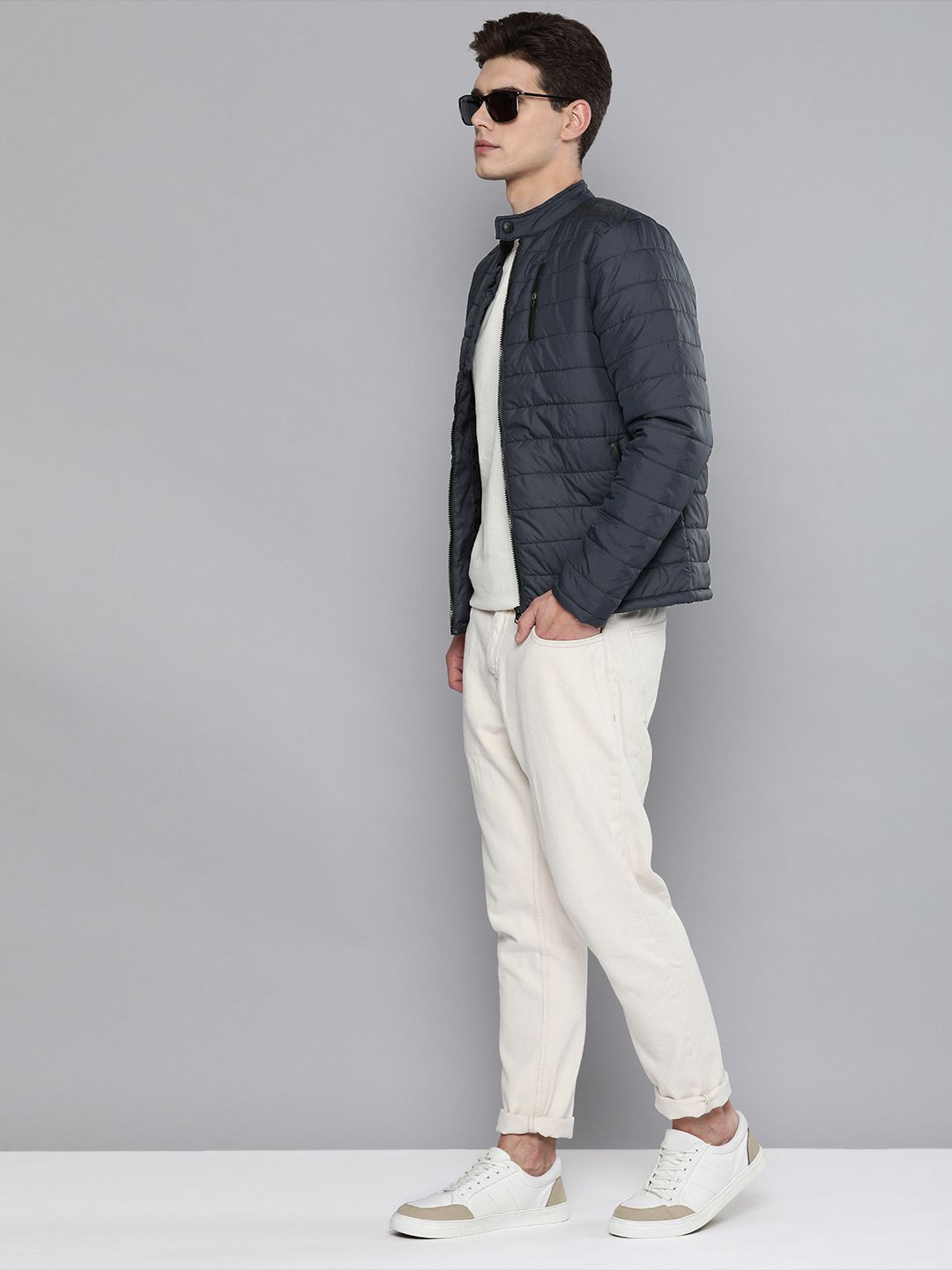 The Indian Garage Co Men Zip-Front Puffer Jacket with Zipper Pockets