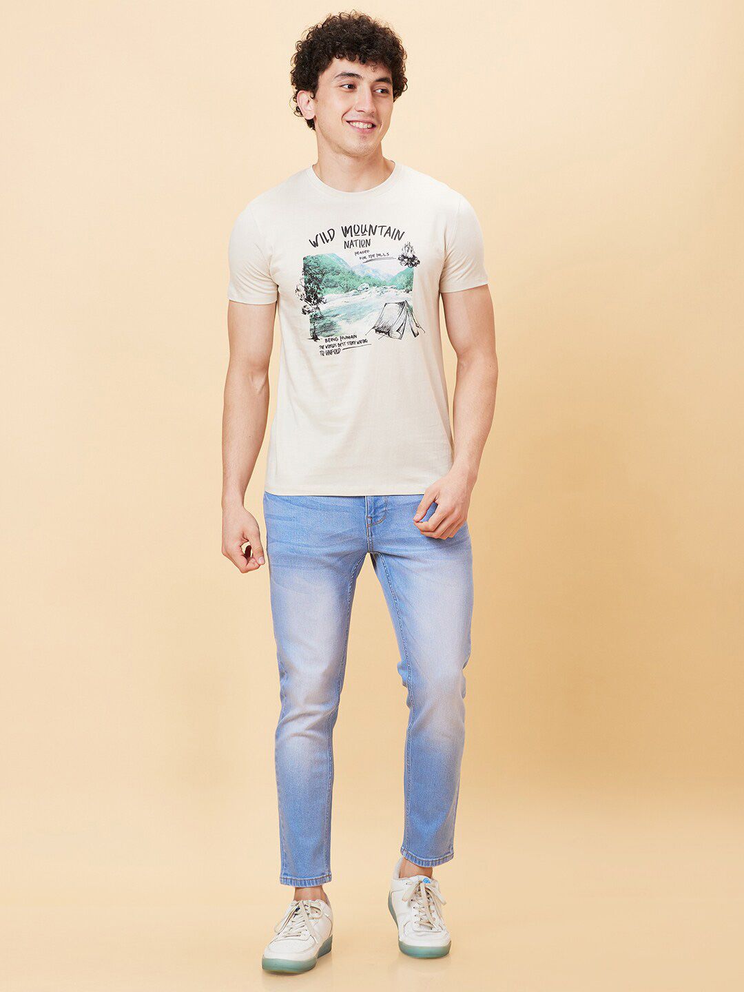 Being Human Graphic Printed Cotton Round Neck Raw Edge Slim Fit Casual T-shirt