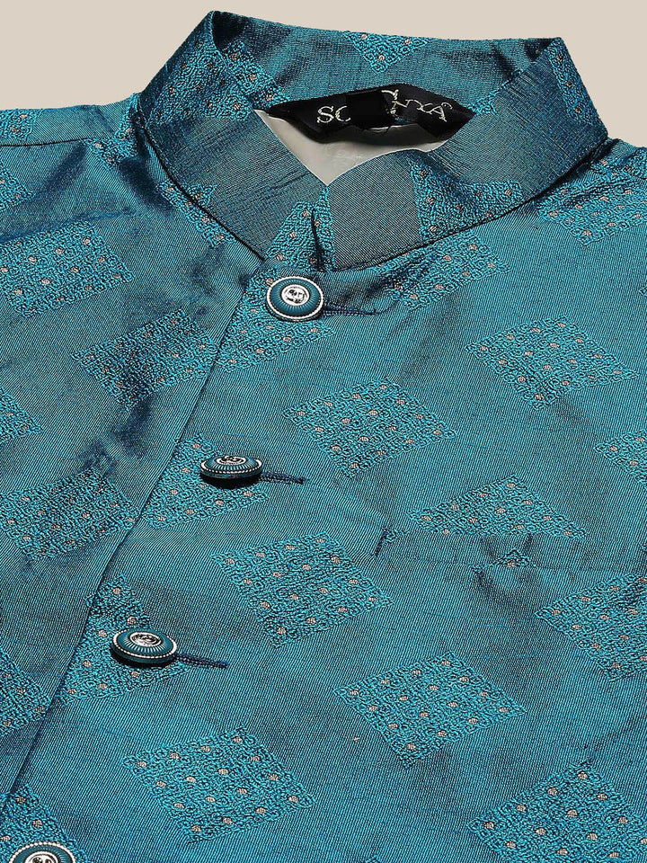 SOJANYA Mandarin Collar Silk Blend Regular Kurta With Churidar & Nehru jacket