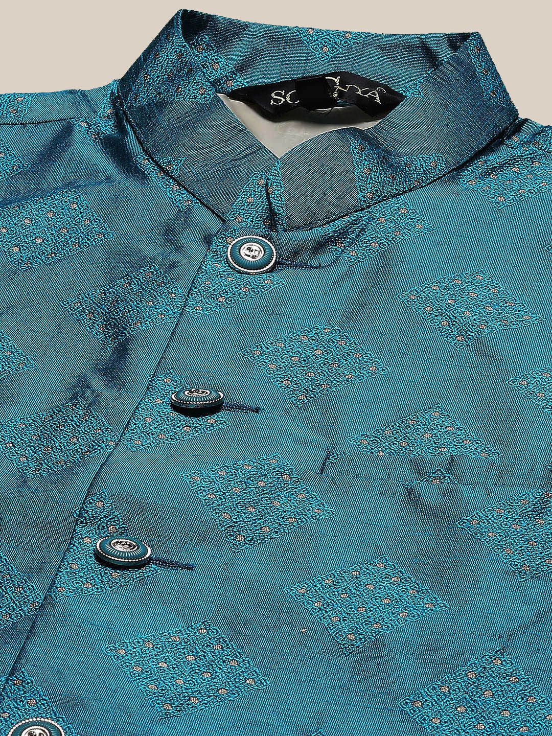 SOJANYA Mandarin Collar Silk Blend Regular Kurta With Churidar & Nehru jacket