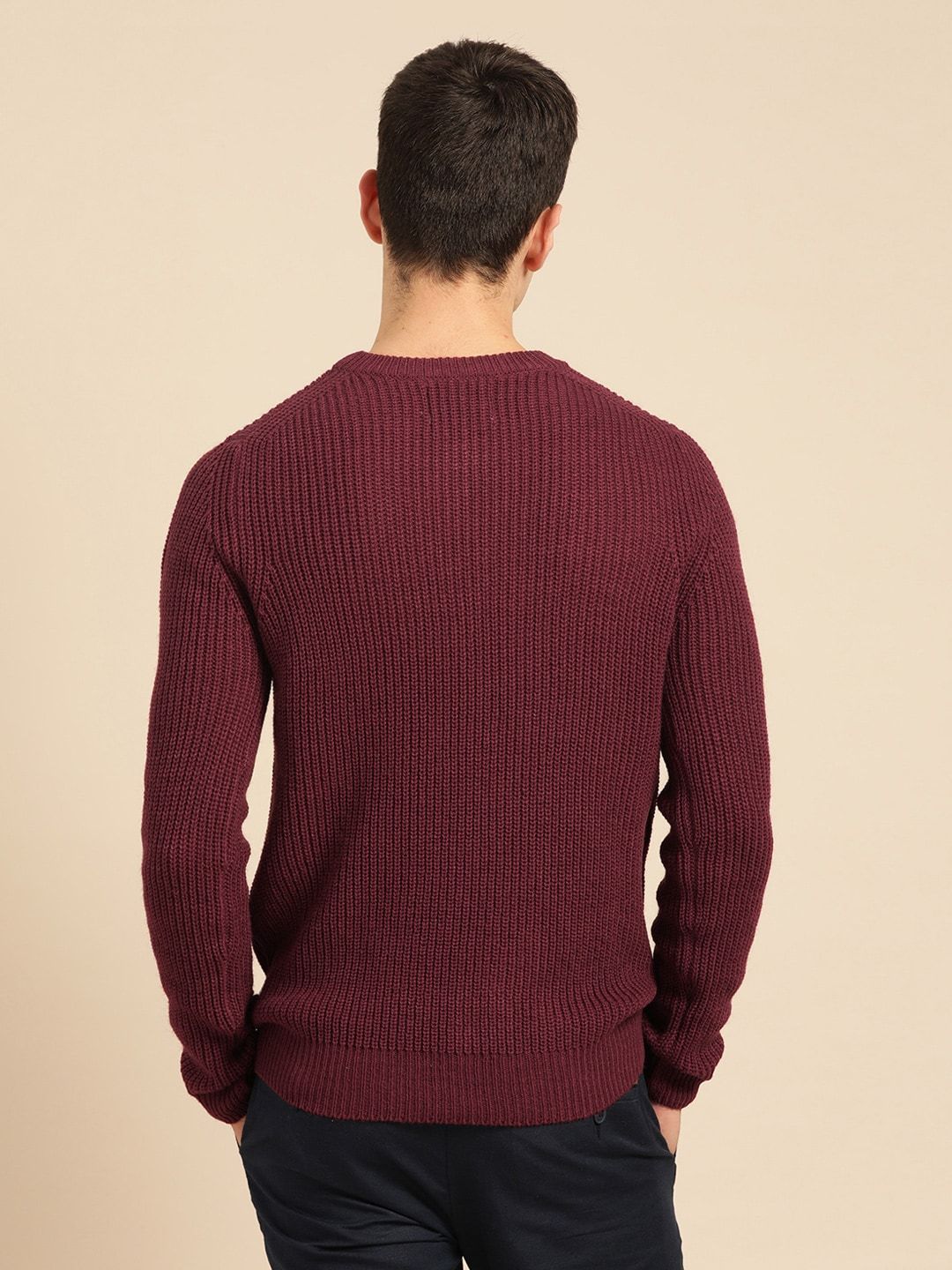 Mr Bowerbird Men Maroon Tailored Fit Solid Pullover