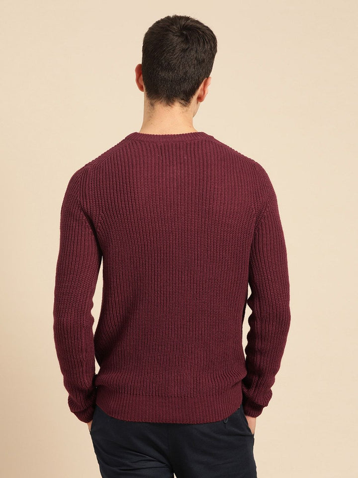 Mr Bowerbird Men Maroon Tailored Fit Solid Pullover